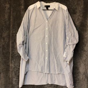 Women’s Blue and White Striped Button Down Shirt